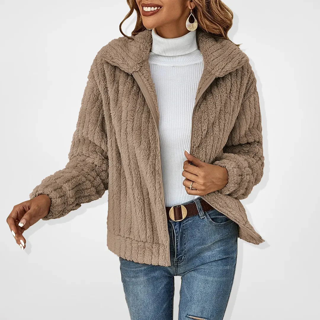 Eva - Luxe plys imiteret pelsjakke
