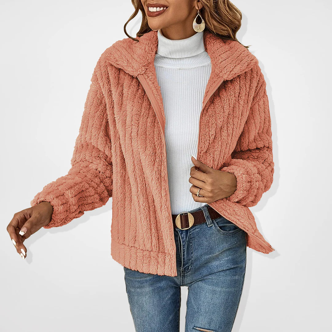 Eva - Luxe plys imiteret pelsjakke