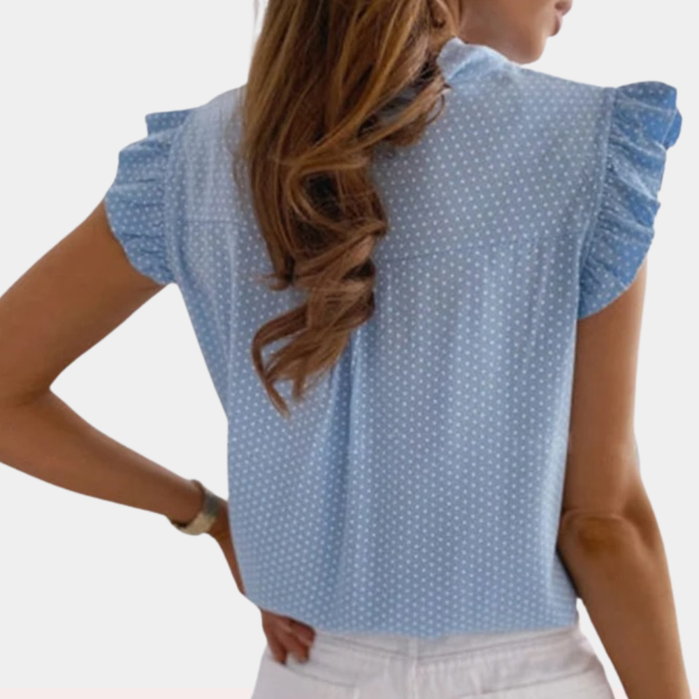 Emma Elegant Bluse med Sløjfe og Flæsede Ærmer
