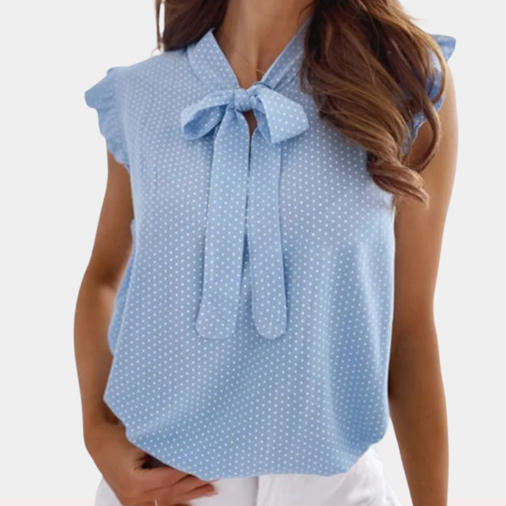 Emma Elegant Bluse med Sløjfe og Flæsede Ærmer