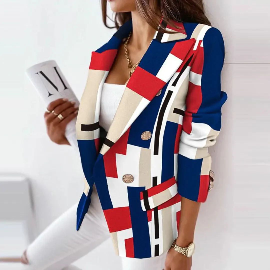 ChicCheck - Afslappet ternet blazer med stilfuldt knapdesign