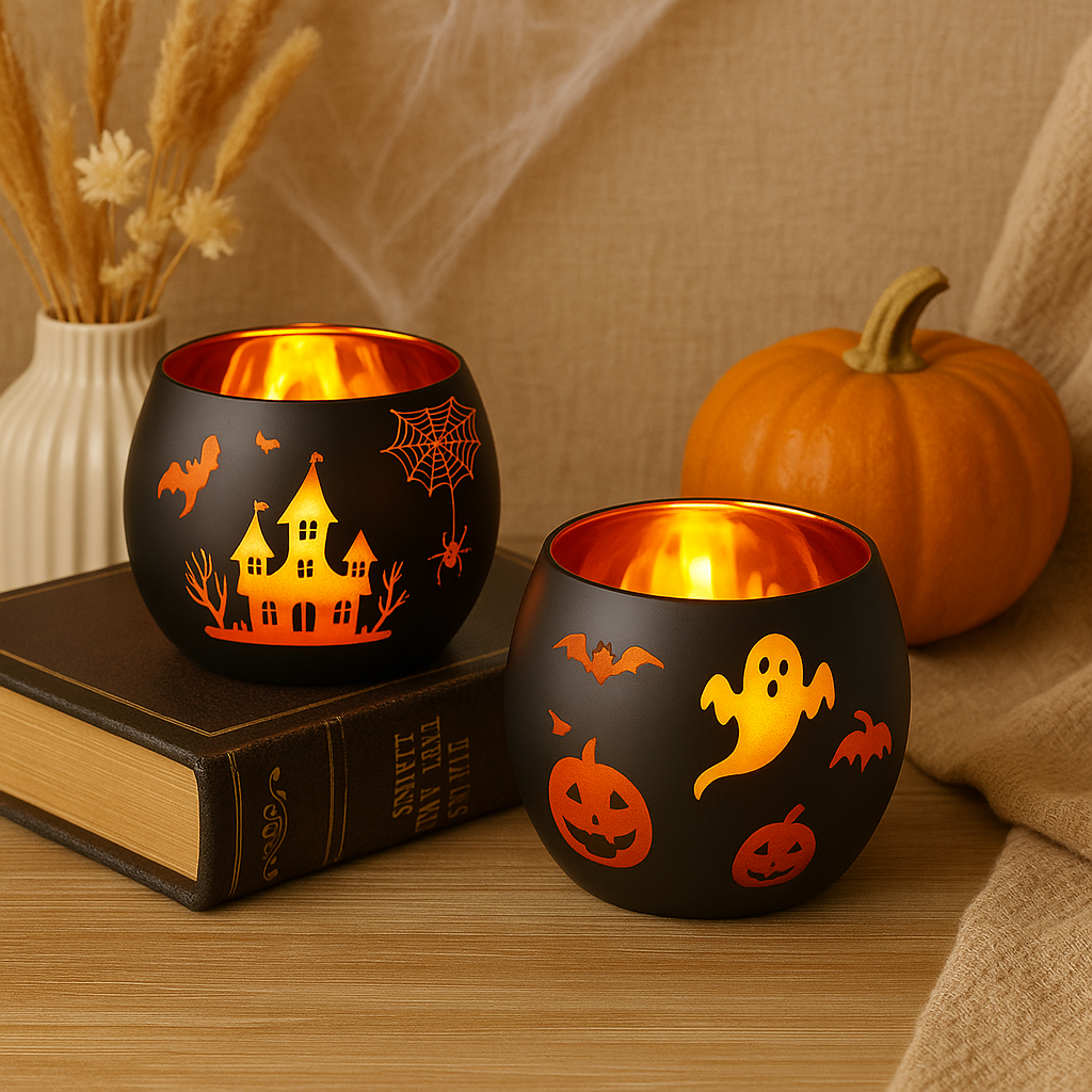 Gotiske Lysestager i Glas – 2 stk. Halloween & Fest Dekoration