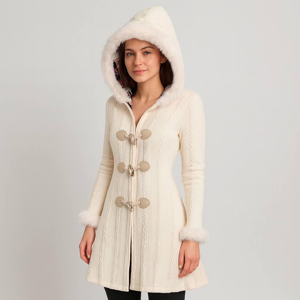 Selena | Dame-hoodie med ternet patchwork og hornknapper