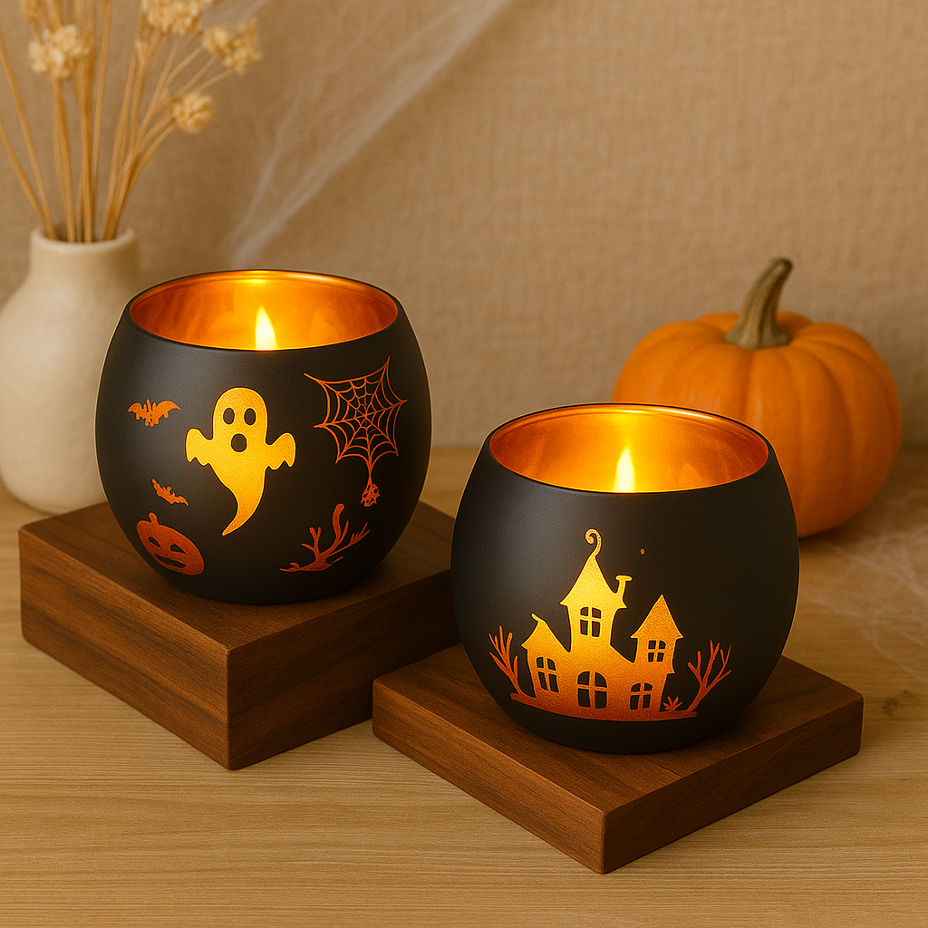 Gotiske Lysestager i Glas – 2 stk. Halloween & Fest Dekoration