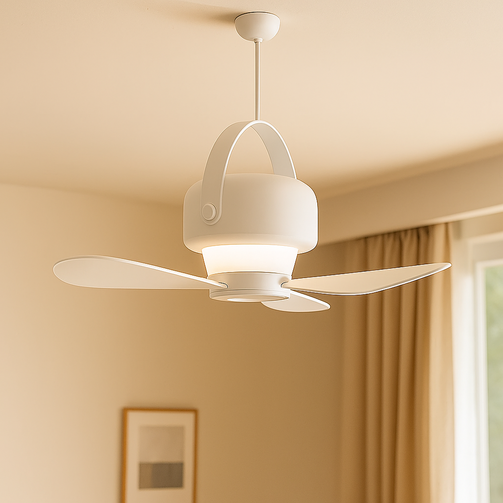 BreezeGlow - Bærbar loftsventilator med LED-lys og Bluetooth-højttaler