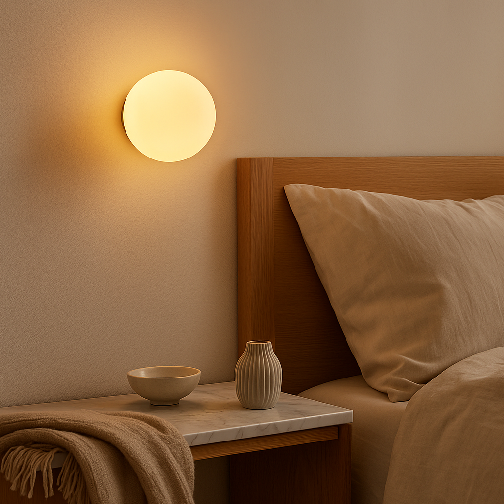 LumaGlow – Moderne væglampe med frostet glasskærm og elegant base