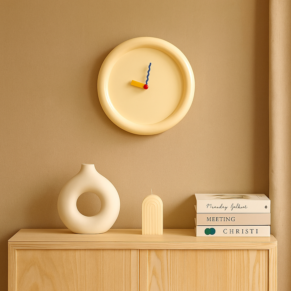 TimePop – Farverigt geometrisk vægur i Memphis-stil med dristigt kunstnerisk design