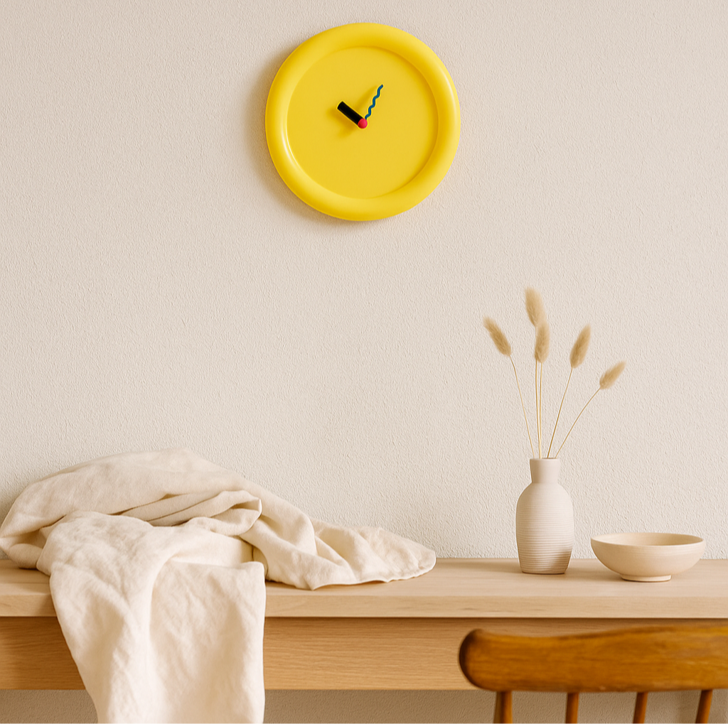 TimePop – Farverigt geometrisk vægur i Memphis-stil med dristigt kunstnerisk design