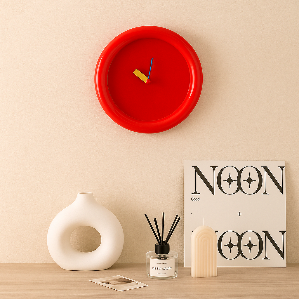 TimePop – Farverigt geometrisk vægur i Memphis-stil med dristigt kunstnerisk design