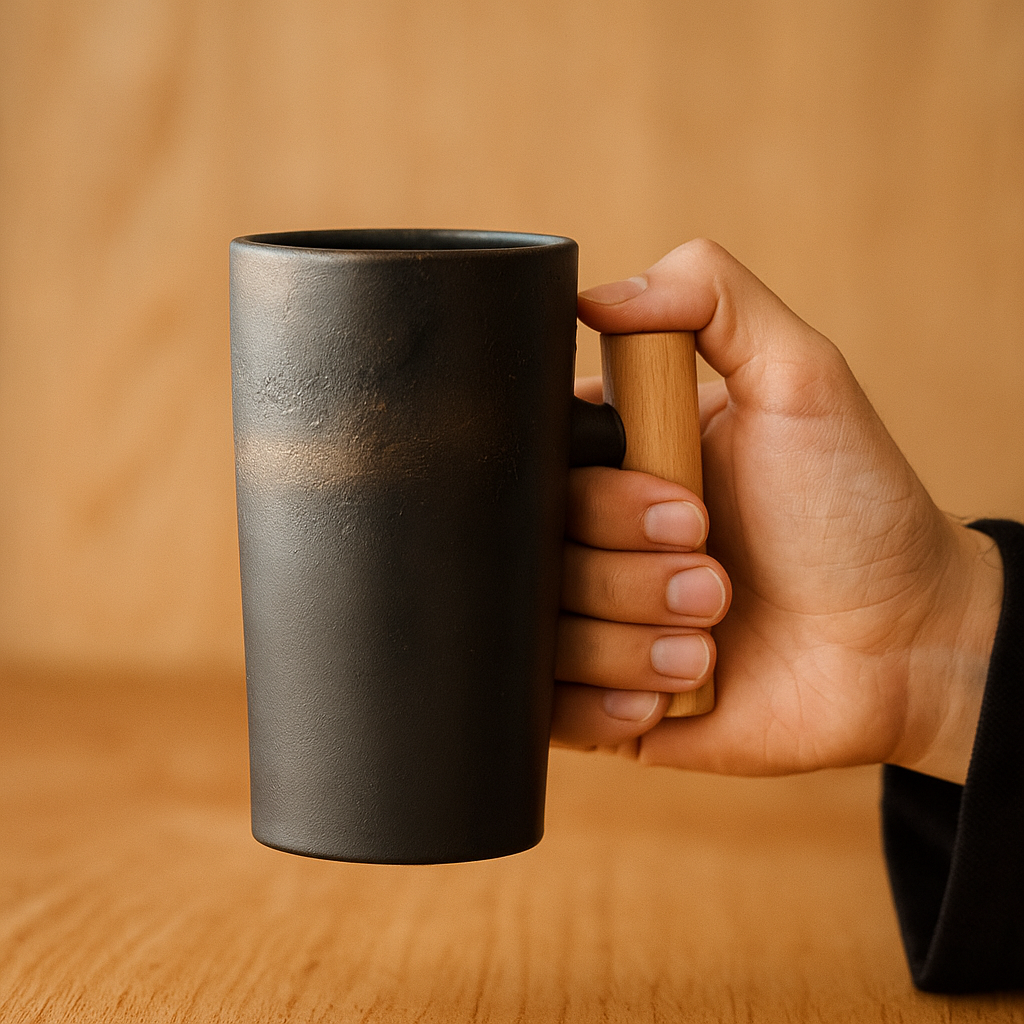 StillSip – Japansk-inspireret jordfarvet krus med håndlavet look