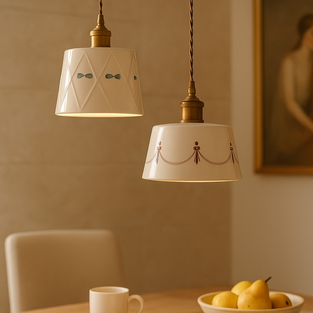 CeramiGlow – Elegant pendellampe med klassisk mønstret keramisk design