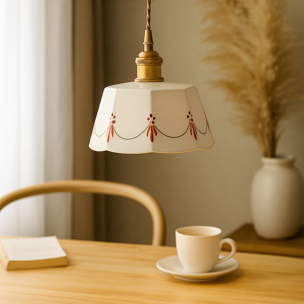 CeramiGlow – Elegant pendellampe med klassisk mønstret keramisk design