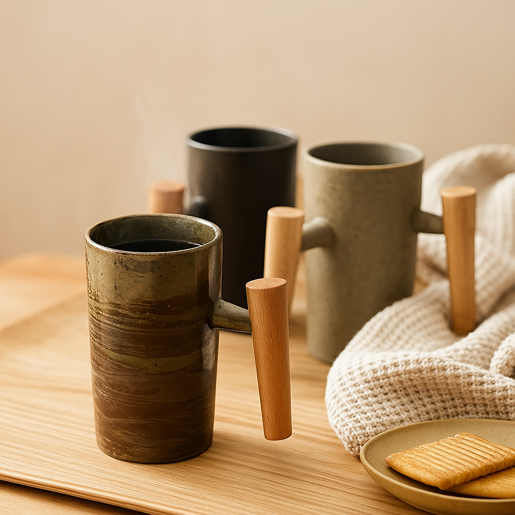 StillSip – Japansk-inspireret jordfarvet krus med håndlavet look
