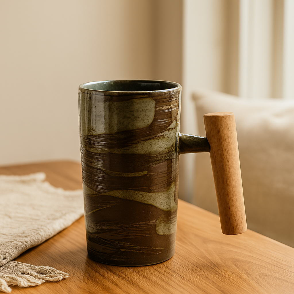 StillSip – Japansk-inspireret jordfarvet krus med håndlavet look