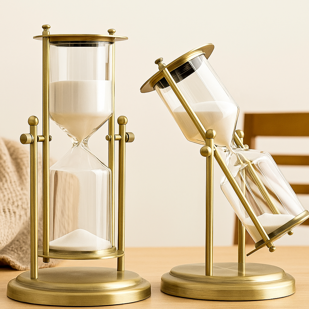 TimeMuse – Klart timeglas med elegant flow til produktiv og stilfuld indretning af arbejdspladsen
