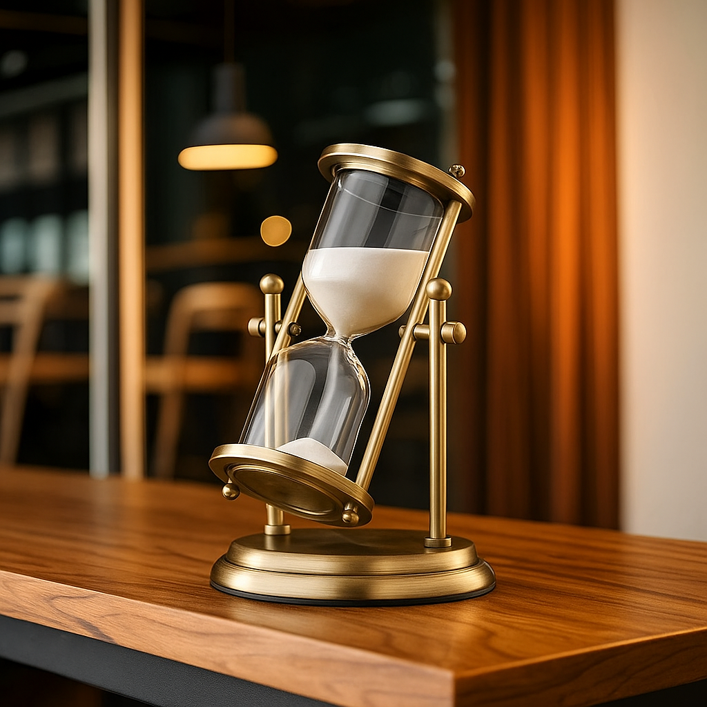 TimeMuse – Klart timeglas med elegant flow til produktiv og stilfuld indretning af arbejdspladsen