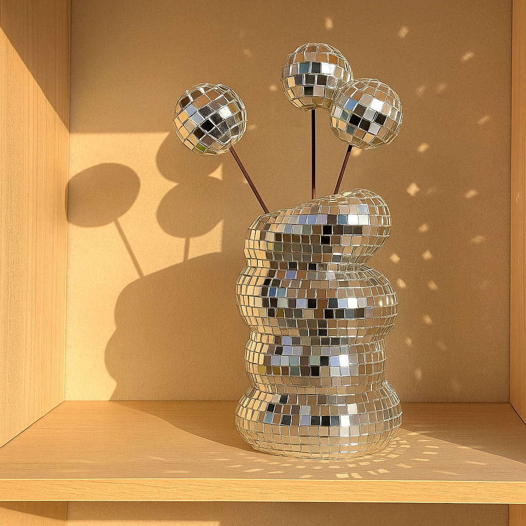 GlamSphere – Spejlbeklædt discovase med retrocharme og moderne flair