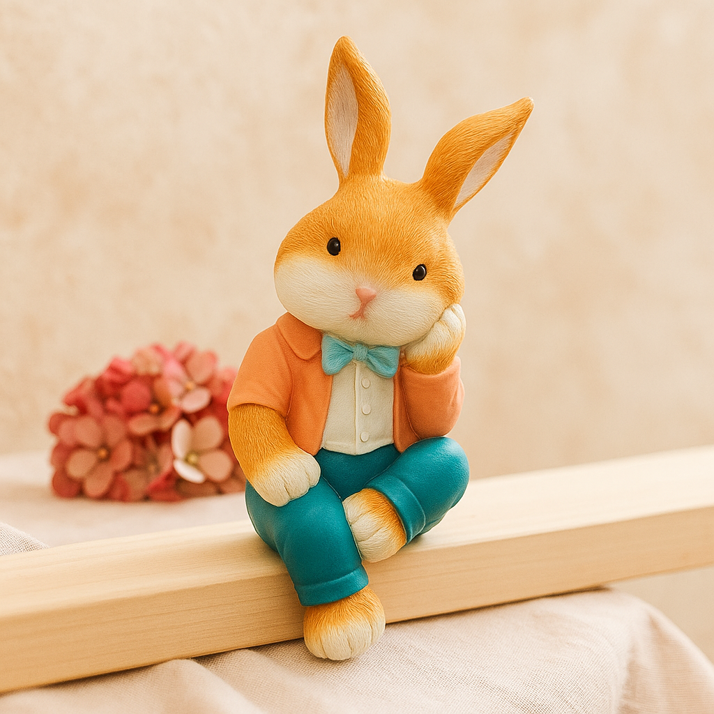 WhimsiBunny – Siddende kaninskulptur til legende og moderne skrivebords- eller hyldeindretning