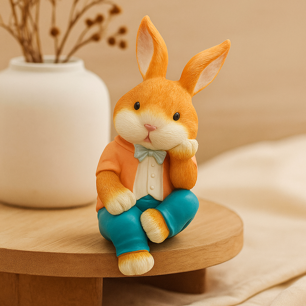 WhimsiBunny – Siddende kaninskulptur til legende og moderne skrivebords- eller hyldeindretning