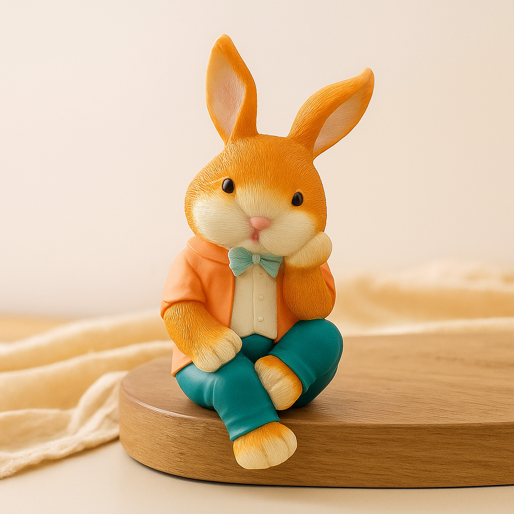 WhimsiBunny – Siddende kaninskulptur til legende og moderne skrivebords- eller hyldeindretning