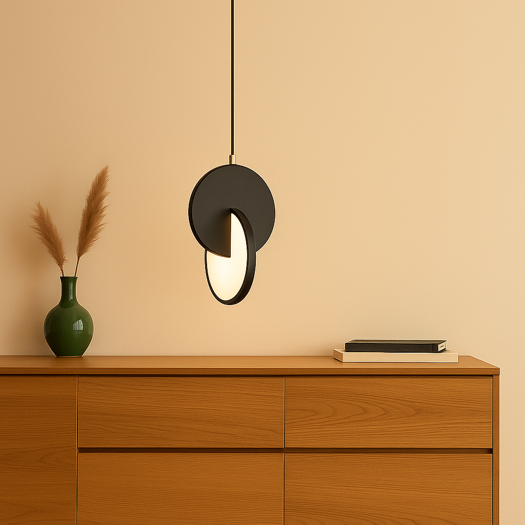 NordicGlow – Moderne skandinavisk LED-pendellampe med rund ramme og varm glød