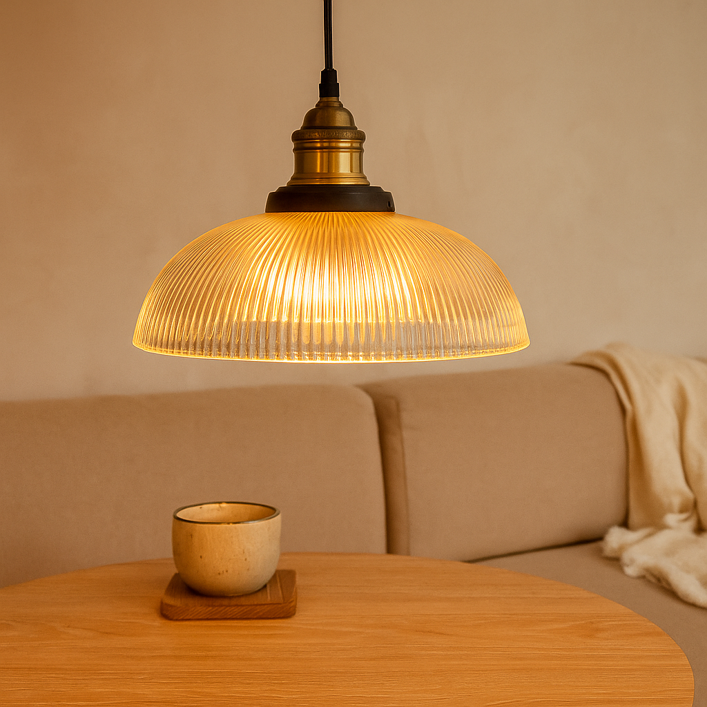 AmberGlow – Vintage-inspireret glaspendellampe for en varm og stilfuld atmosfære