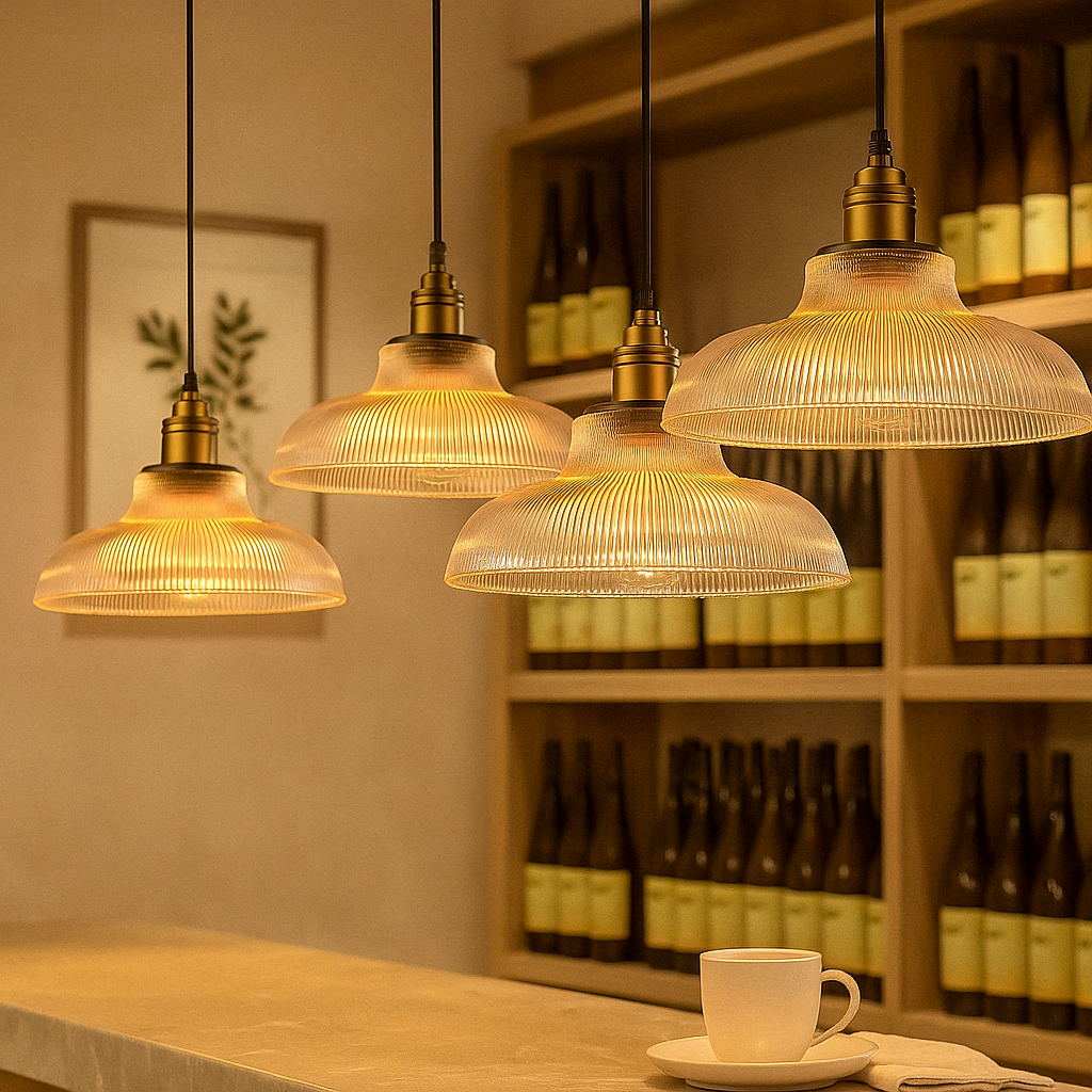 AmberGlow – Vintage-inspireret glaspendellampe for en varm og stilfuld atmosfære