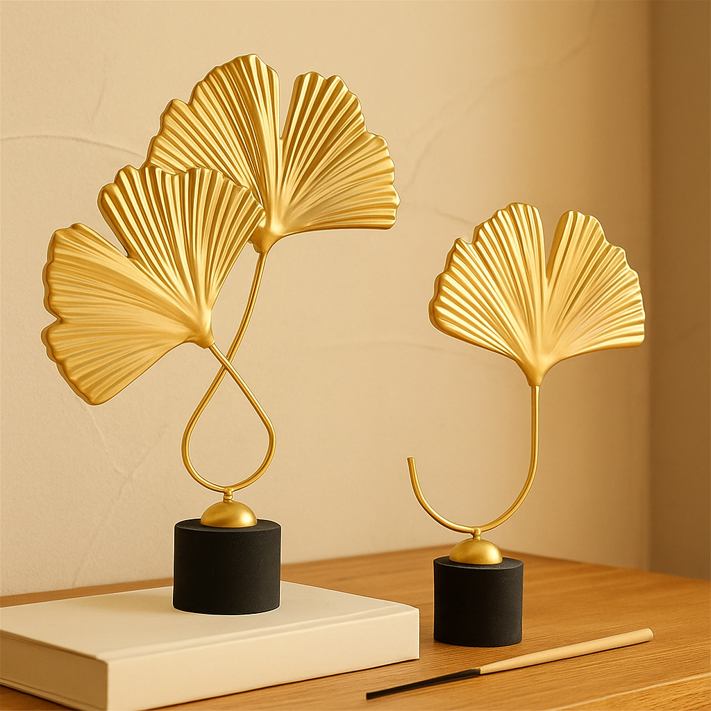 GoldenGrove – Minimalistisk Ginkgobladskulptur for Elegant Naturlig Charme