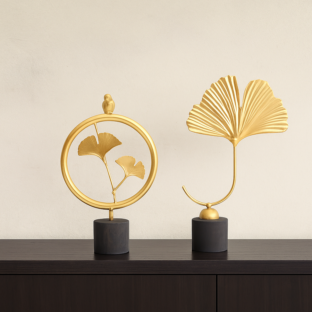 GoldenGrove – Minimalistisk Ginkgobladskulptur for Elegant Naturlig Charme