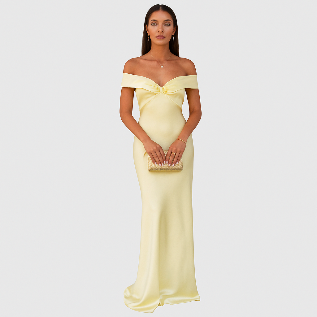 Marcelline – Stropløs Off-Shoulder Aftenkjole i Satin
