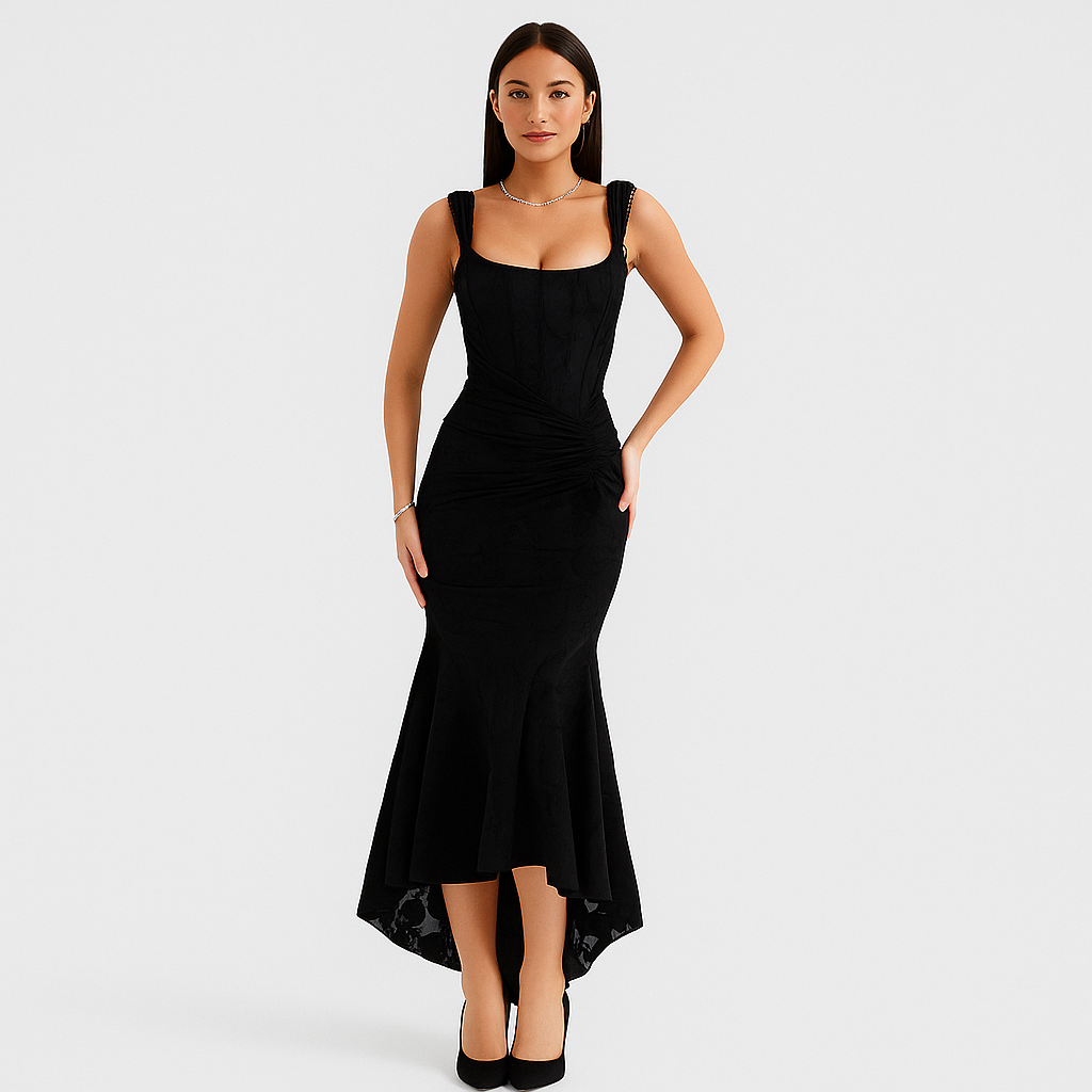 Liva – Ærmeløs, ruchet, bodycon aftenkjole