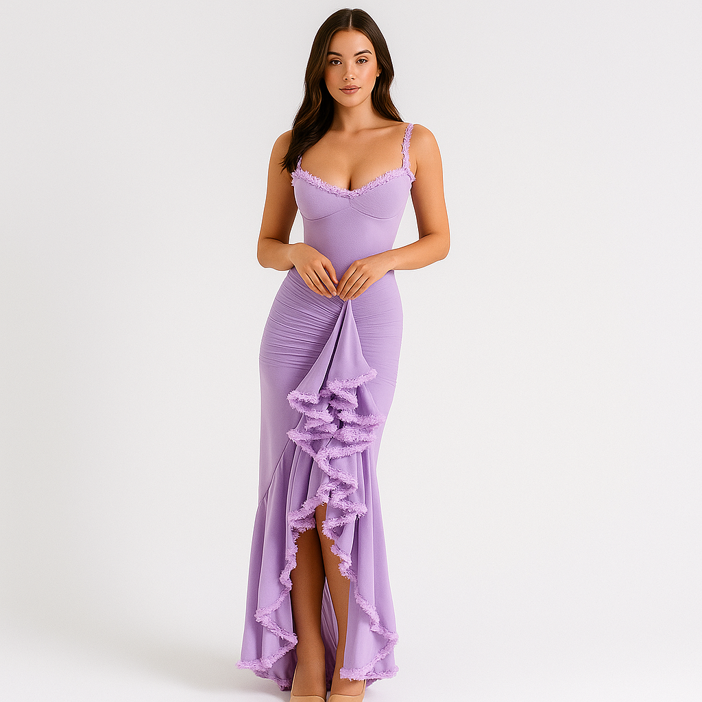 Selene – Ruched Ruffle Dovetail Party Dress