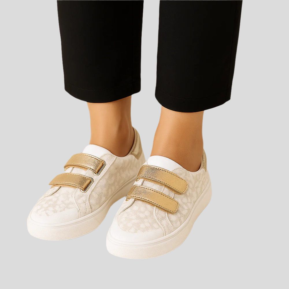 UrbanStride Hvide Leopard Velcro Sneakers – Stilfuld Komfort til Hverdagsbrug
