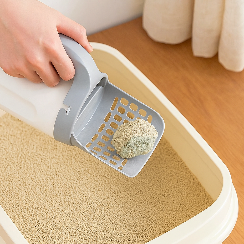 PurrScoop – Selvrensende kattebakke med indbygget dispenser til affaldsposer
