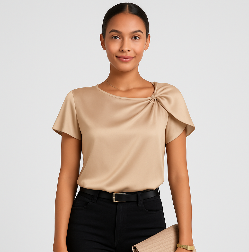 Lena – Moderne, elegante skulderbluse med knudedetaljer