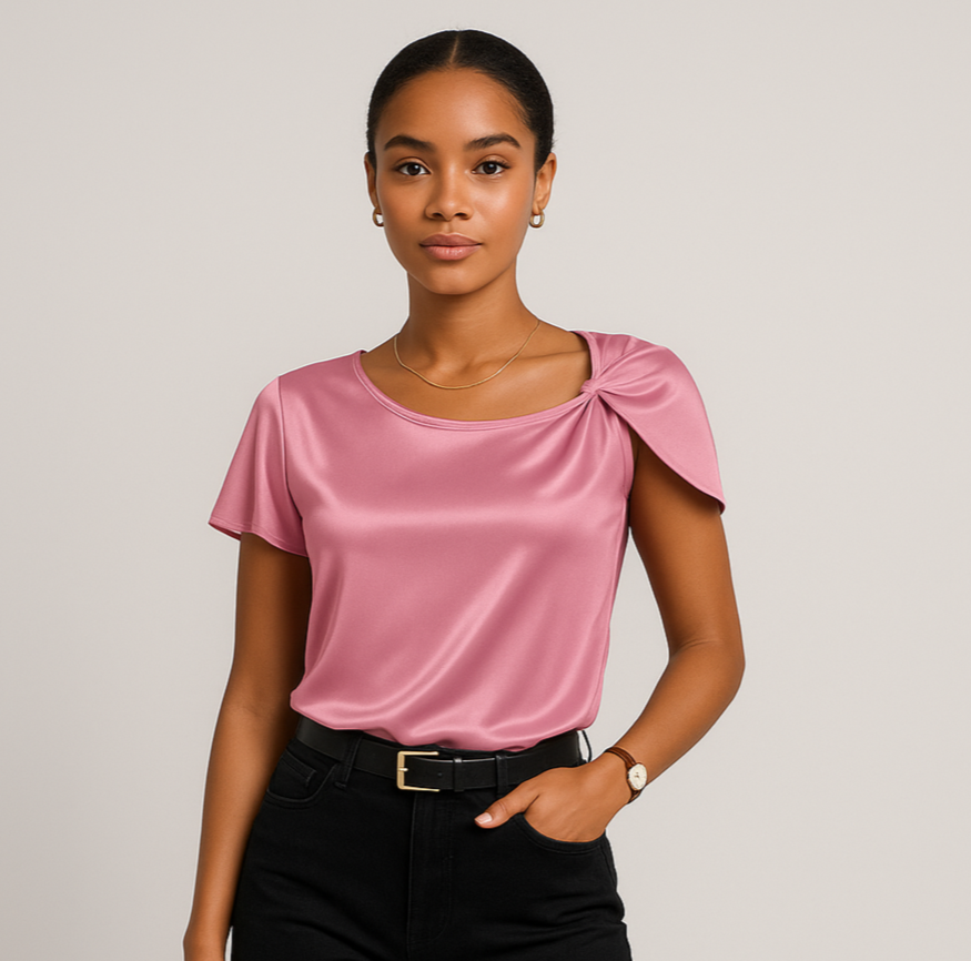 Lena – Moderne, elegante skulderbluse med knudedetaljer