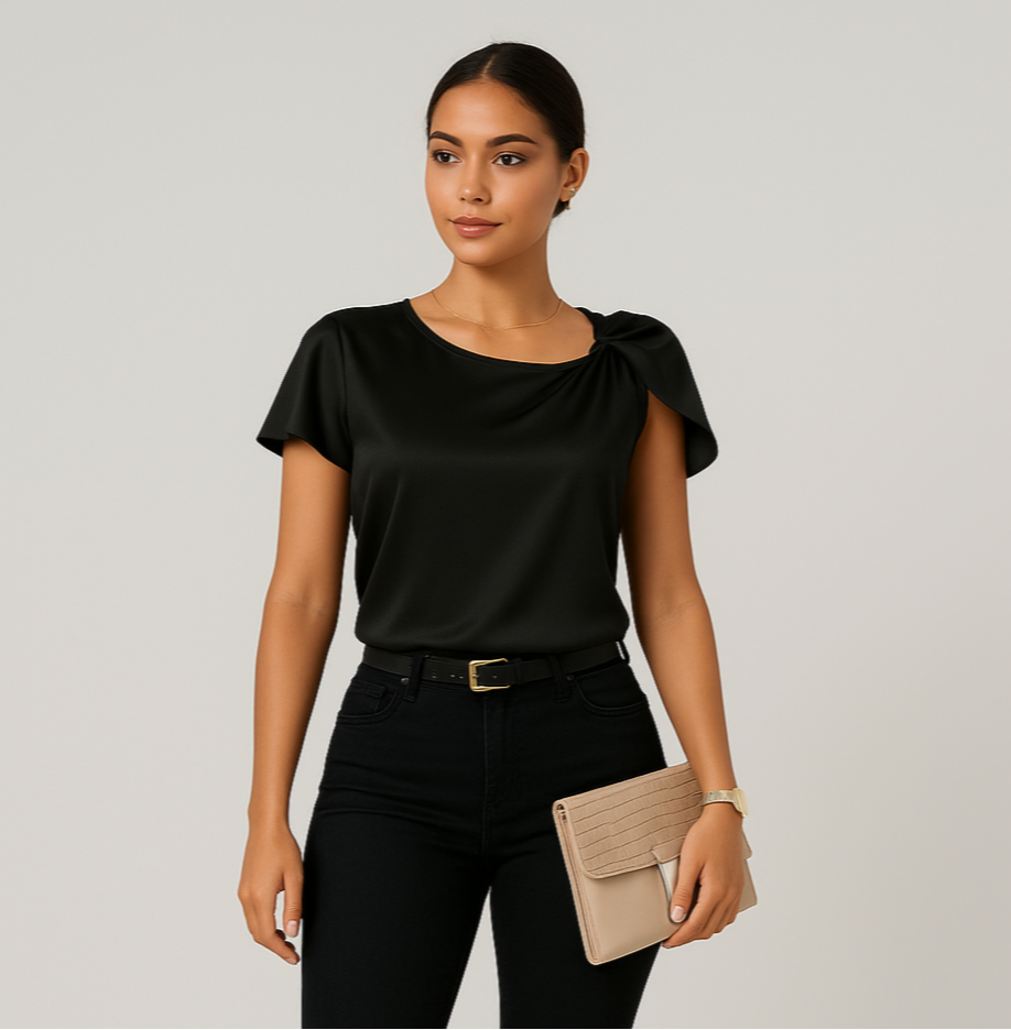 Lena – Moderne, elegante skulderbluse med knudedetaljer