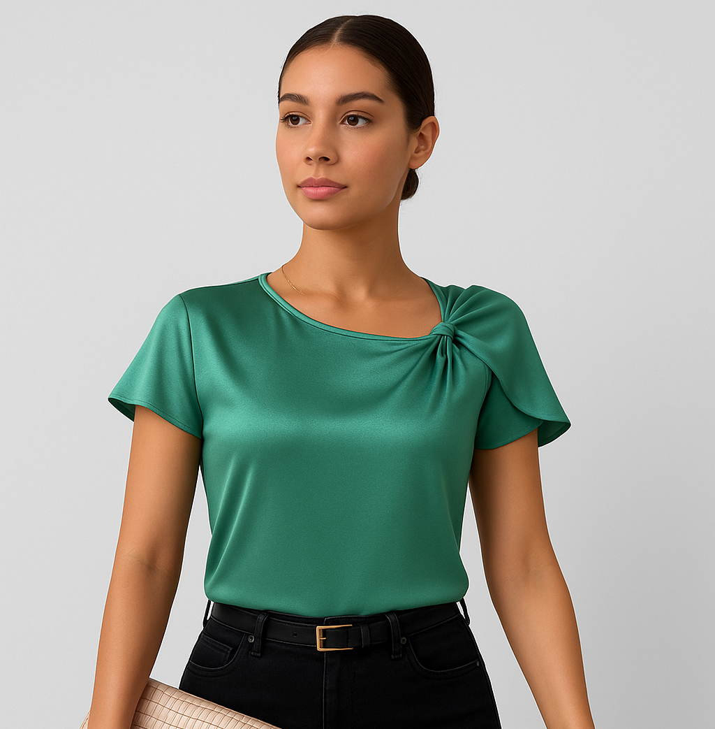 Lena – Moderne, elegante skulderbluse med knudedetaljer