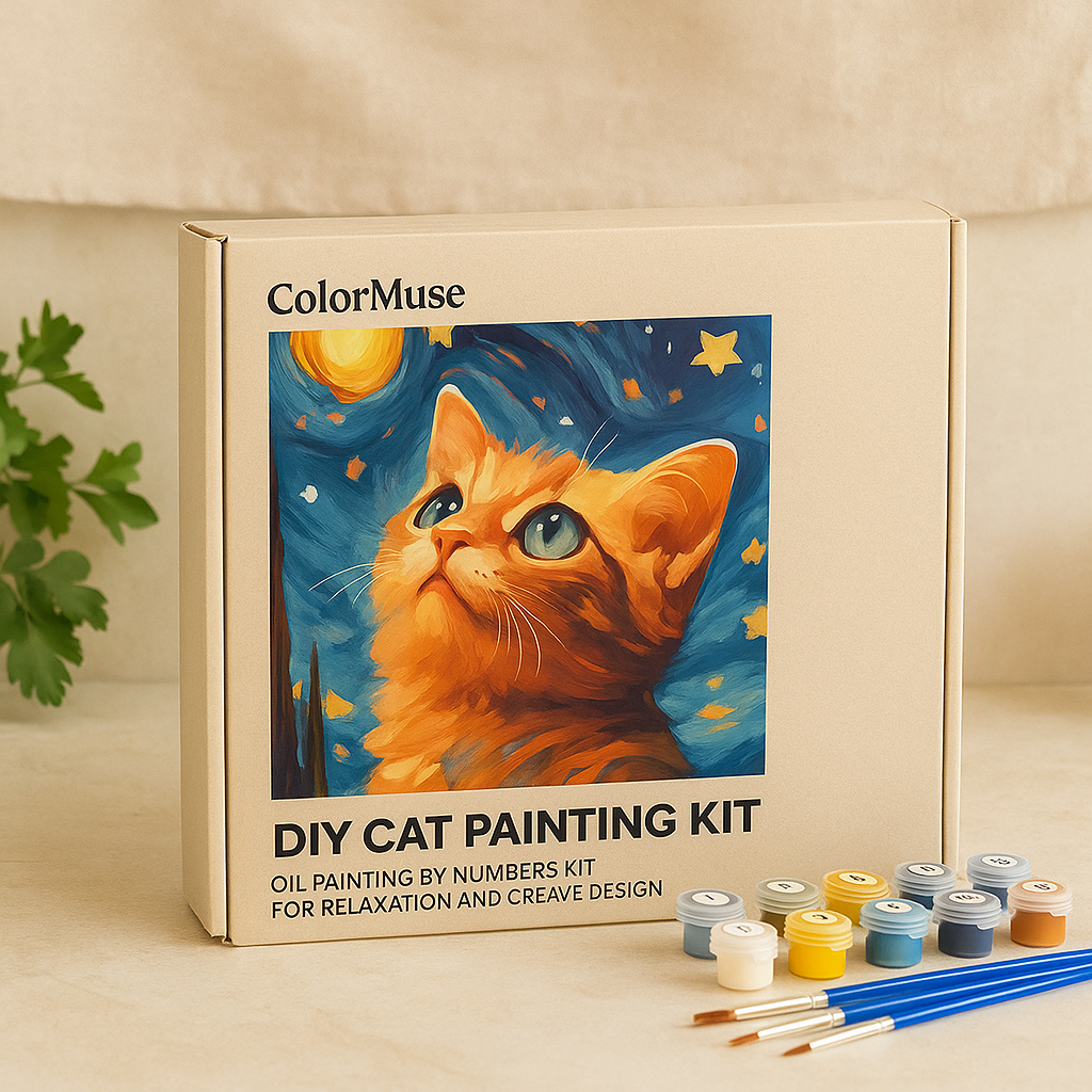 ColorMuse DIY Kattemalingssæt – Oliemaling efter tal-sæt til afslapning og kreativ indretning