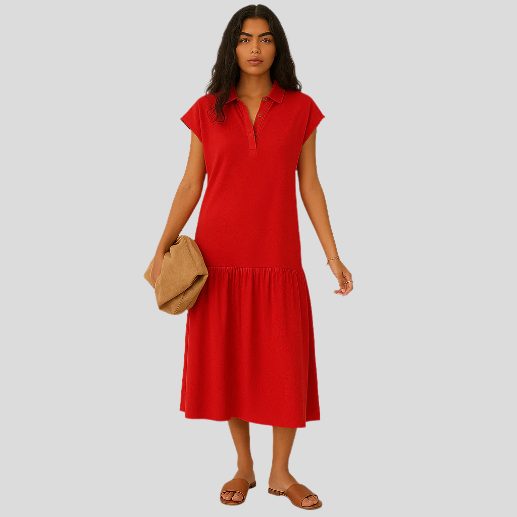 Clara Casual Midi-kjole med delvis knaplukning og moderne flair