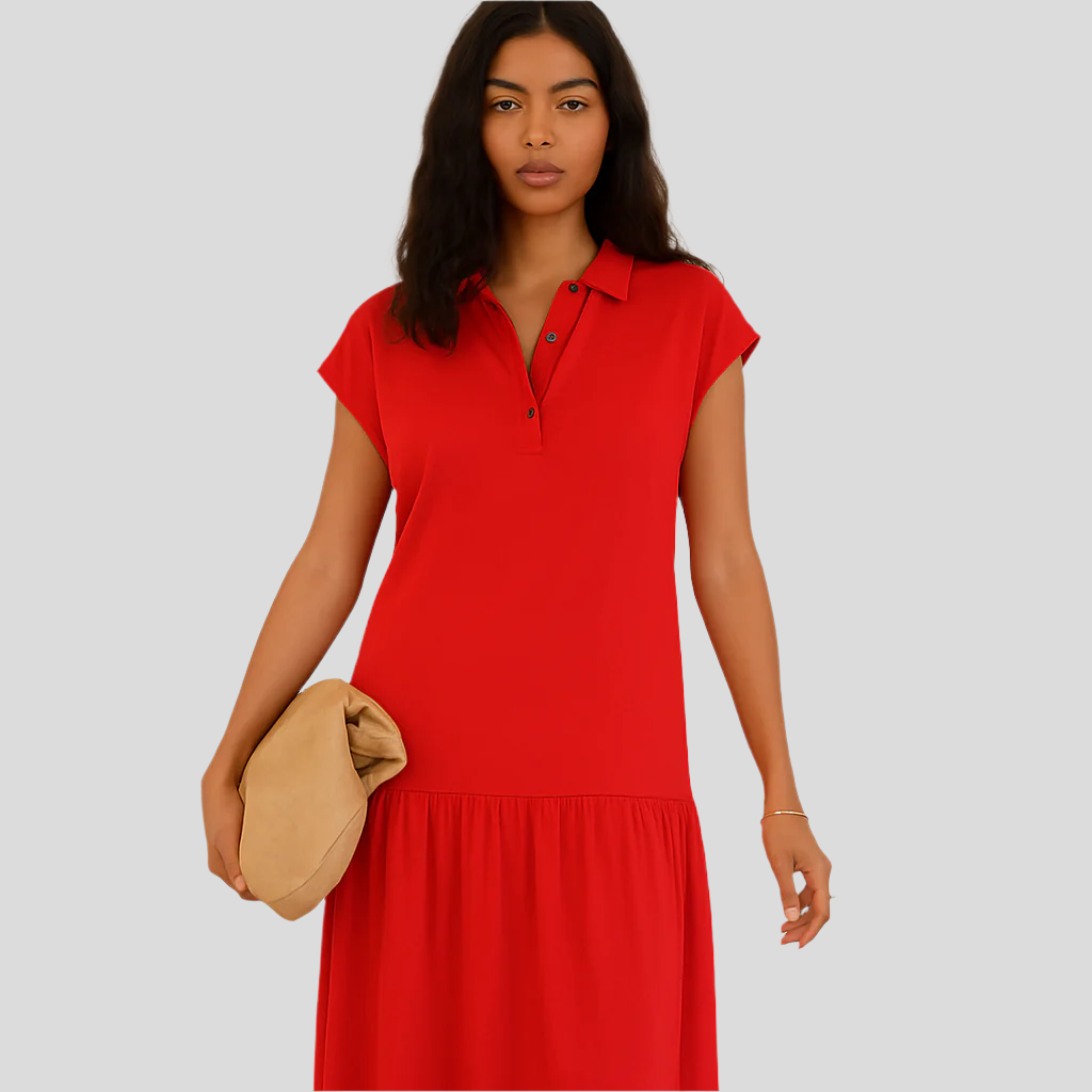 Clara Casual Midi-kjole med delvis knaplukning og moderne flair