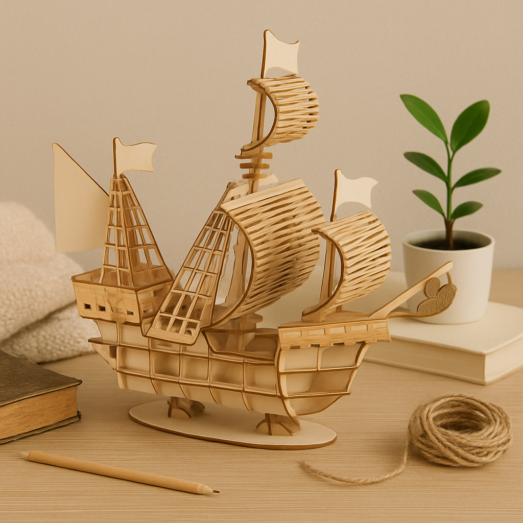 SailCraft 3D DIY-træsejlbådspuslespilmodel – Dekorationssæt til hjemmet og kontoret