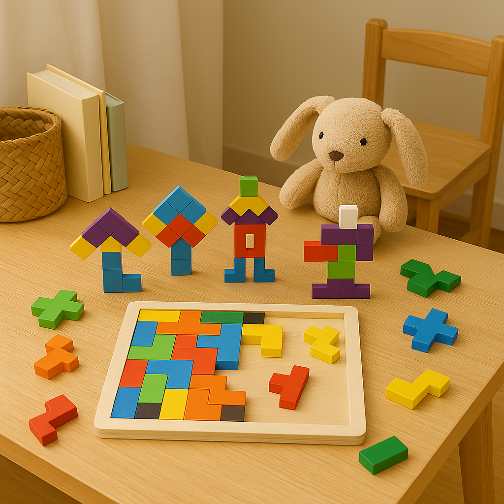 BrightBlocks 3D Træ Tangram Puslespil til Børn – STEM Hjernevridere