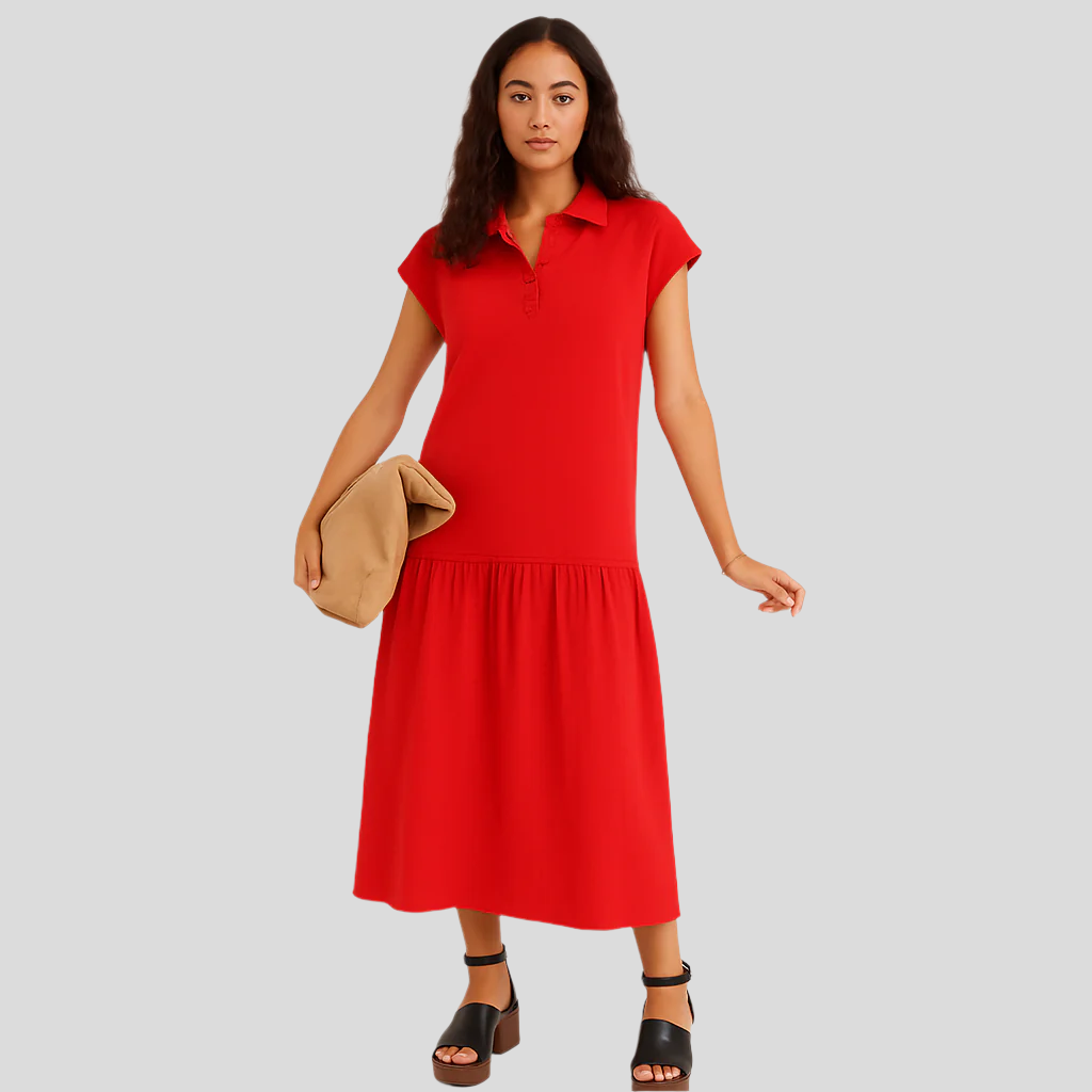 Clara Casual Midi-kjole med delvis knaplukning og moderne flair