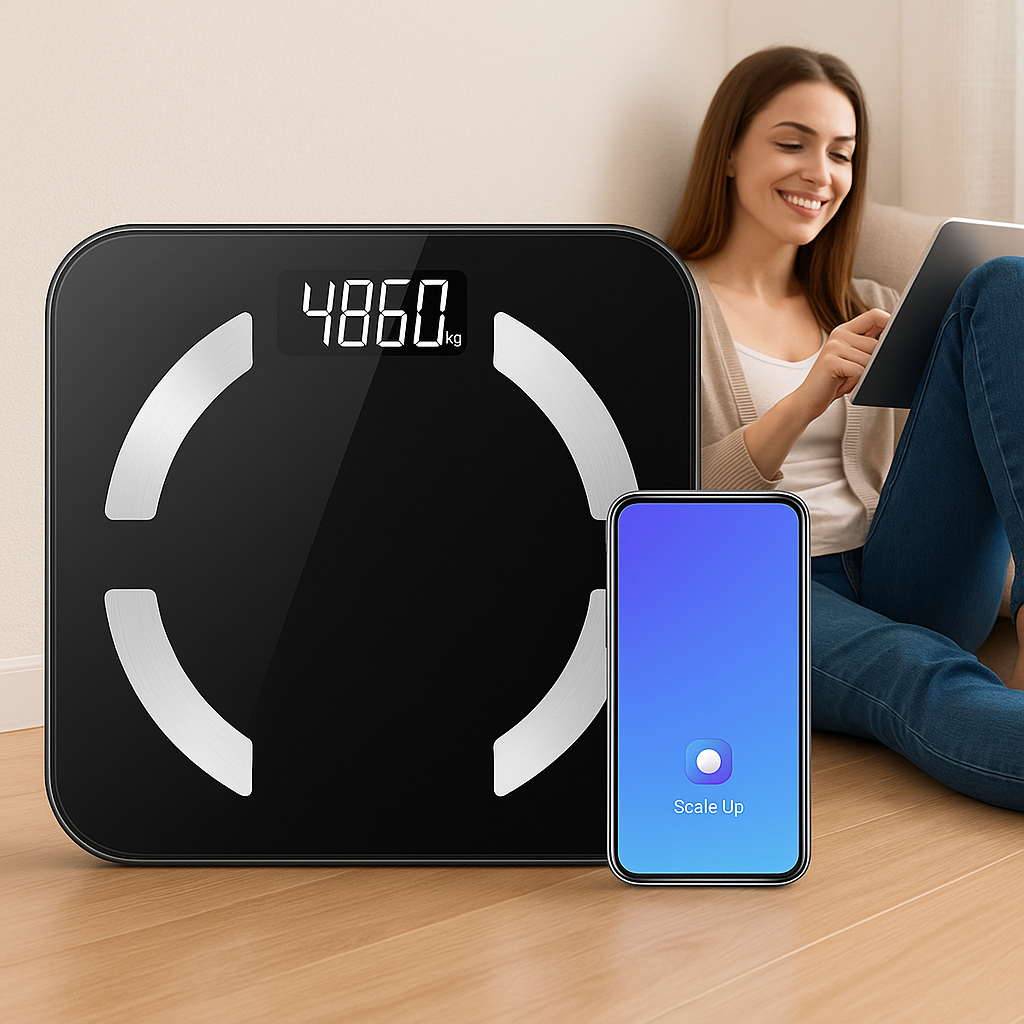 Højpræcisions digital kropsfedtvægt med HD-display – Måler vægt, BMI, kropsfedt, muskelmasse og vandprocent