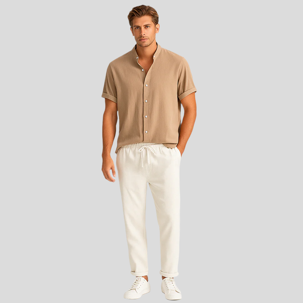 Luca Summer Linen Duo – Herresæt med slim fit polo og skræddersyede bukser