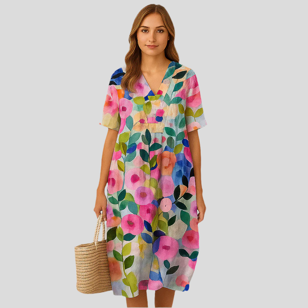 Elena Bloom Casual Midi-kjole – Blomstret let kjole til sommerens elegance