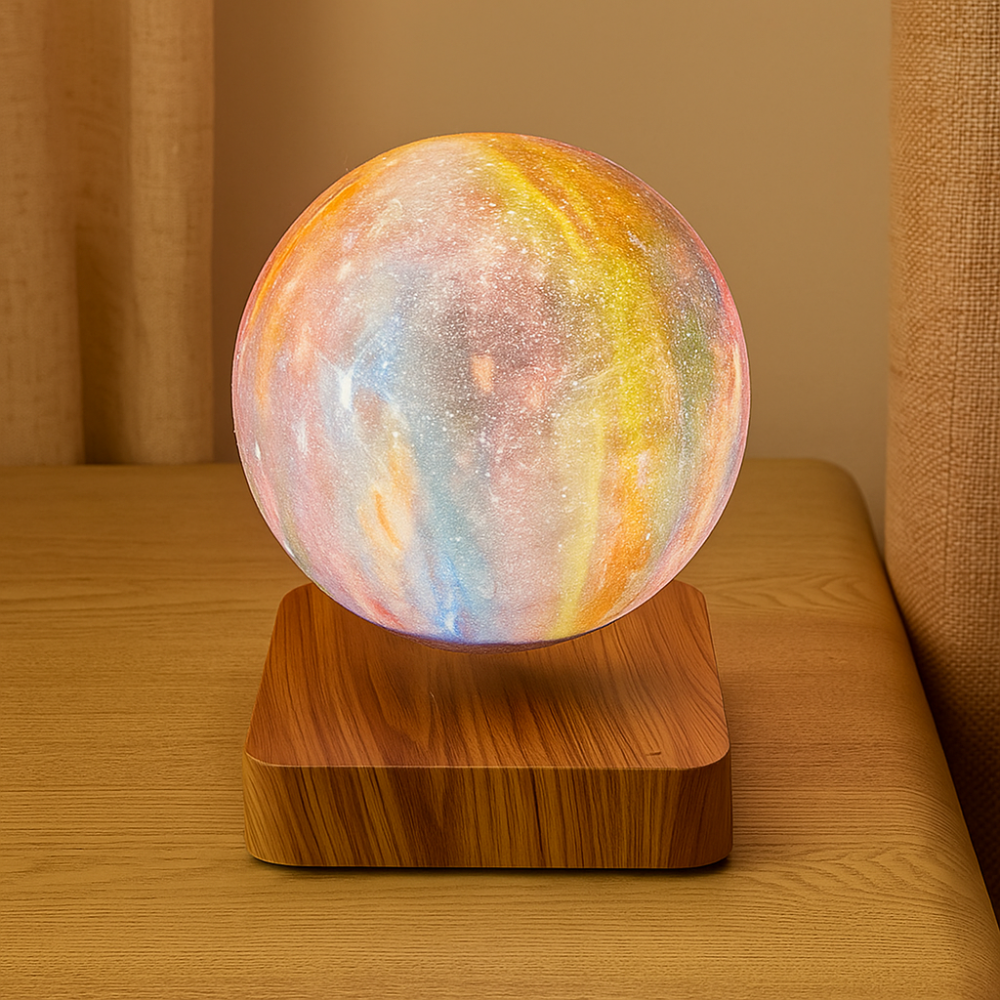 GlowSphere Orbit Lampe – Svævende 3D-månelys med magnetisk levitation