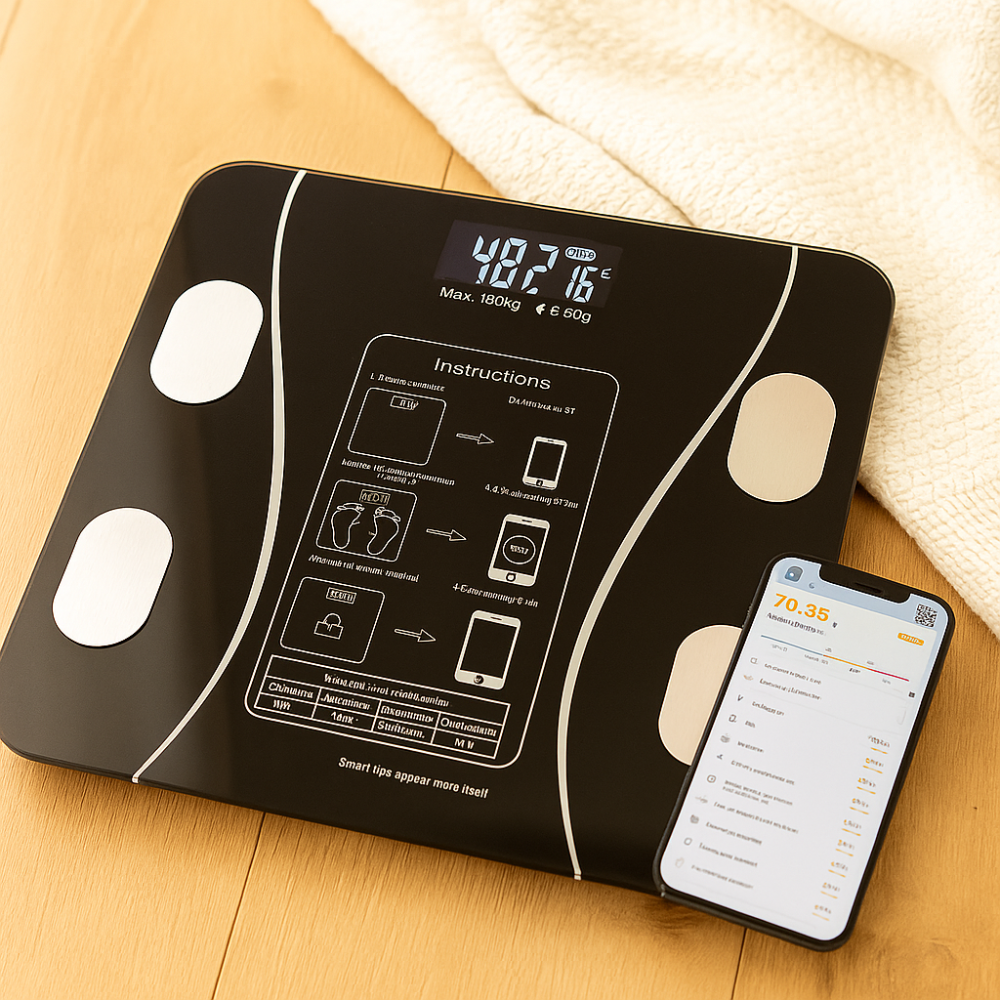 BodySense Premium Smart Vægt med LCD-skærm og app-synkronisering – Black Edition