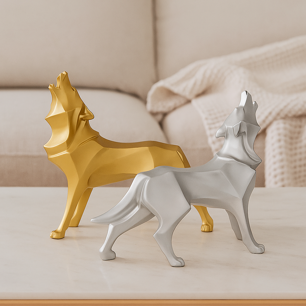LupoForm – Geometrisk Ulvestatue med Skarpvinklet Design til Moderne Rum
